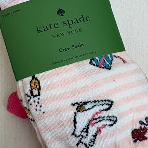 kate spade Pink Striped Crew Socks with Multicolor Motifs